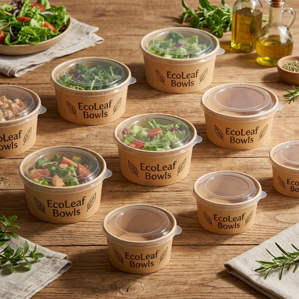 Custom Kraft Paper Salad Bowls with Lids