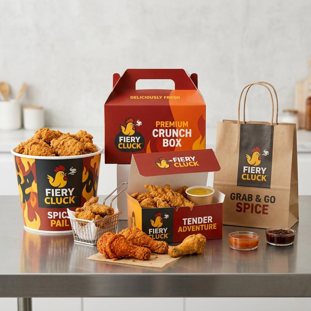 Custom Fried Chicken Restaurant Brand Kit Packaging