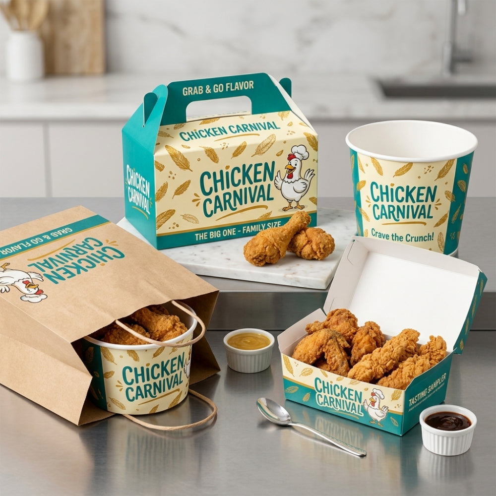 Custom Fried Chicken Restaurant Brand Kit Packaging