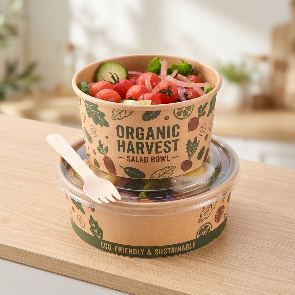 Custom Kraft Paper Salad Bowls with Lids