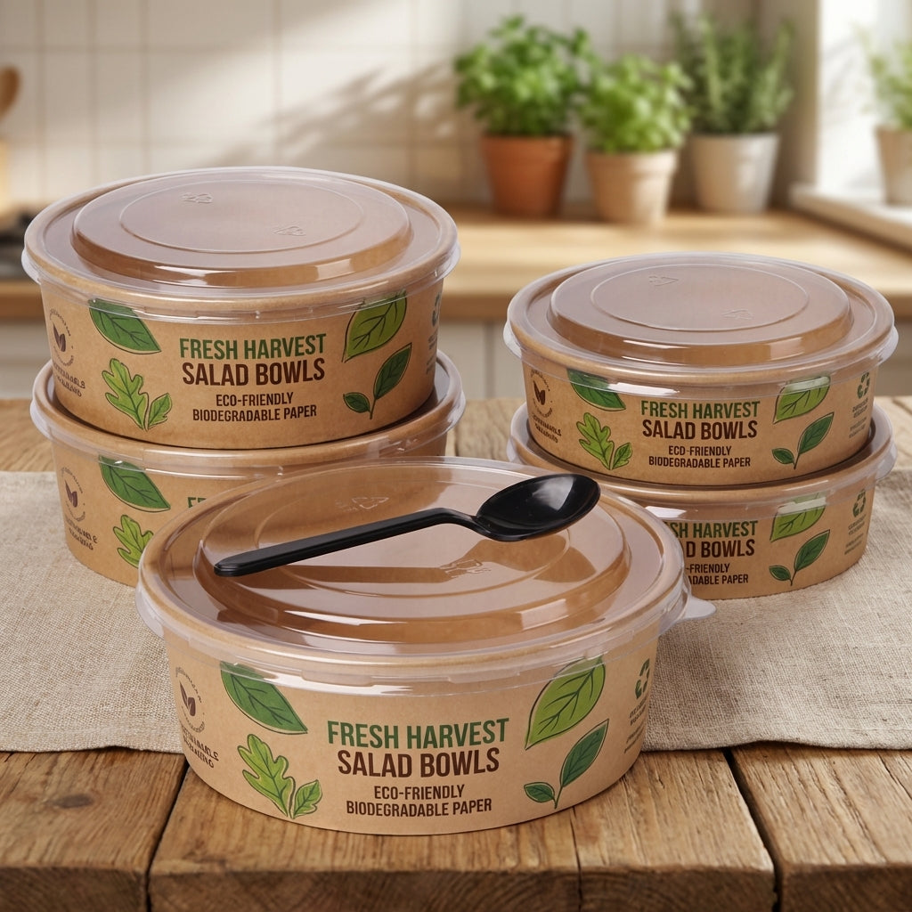 Custom Kraft Paper Salad Bowls with Lids